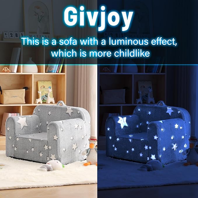 Toddler Chair Plush Kids Couch, Comfy Glow in The Dark Armchair - Image 8