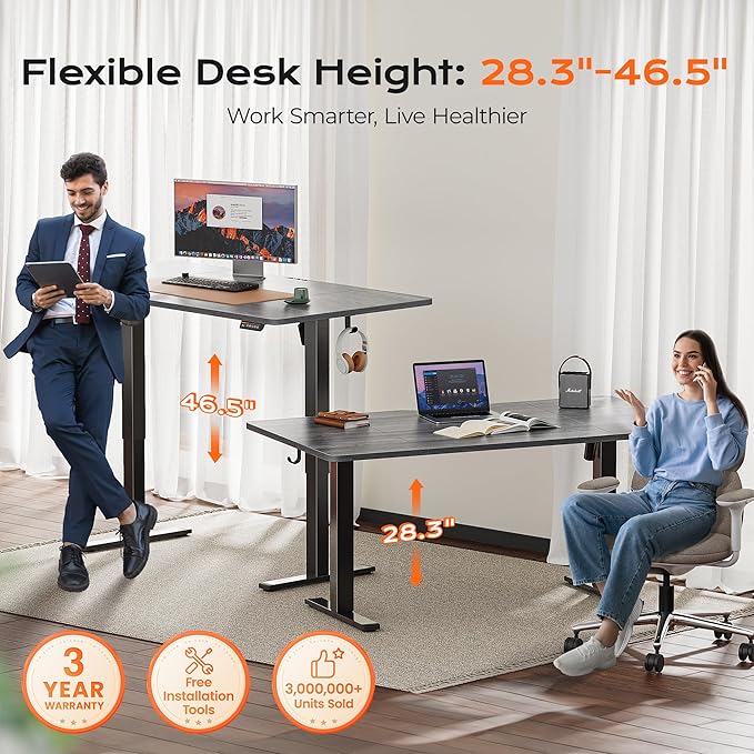 Huuger 63 x 28 Large Electric Standing Desk, Height Adjustable Computer Desk - Image 3