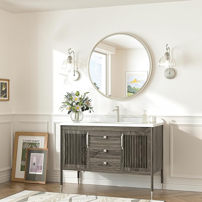 TokeShimi 24 Inch Circle Bathroom Mirror Brushed Nickel, Tempered Round Wall - Image 8