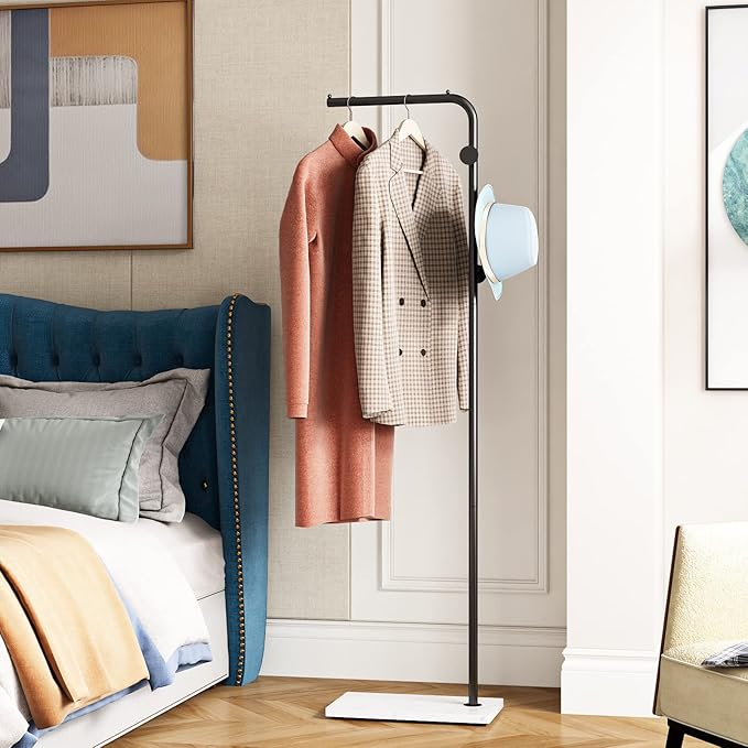 Black Coat Racks with White Base, Entryway Coats Racks Freestanding with 3 Hooks by DOORXIFO