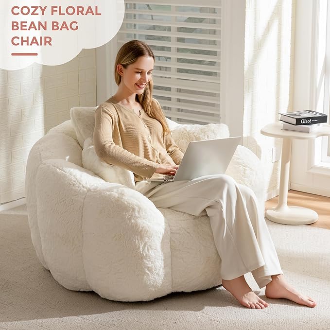 MAXYOYO Bean Bag Chair with 3 Pillows, Oversized Floral Shaped Bean Bag Sofa - Image 4