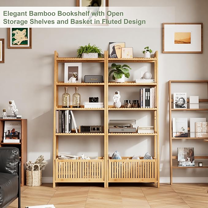 Bamjoy Bamboo Ladder Shelf, Bookshelf - Image 6
