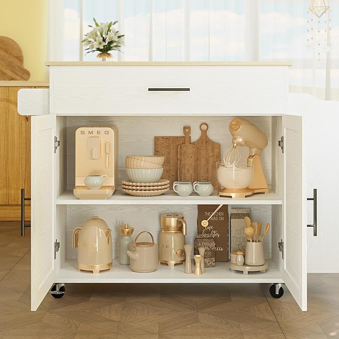 IRONCK Kitchen Island with Storage, Rolling Kitchen Island on Wheels with Drop - Image 3