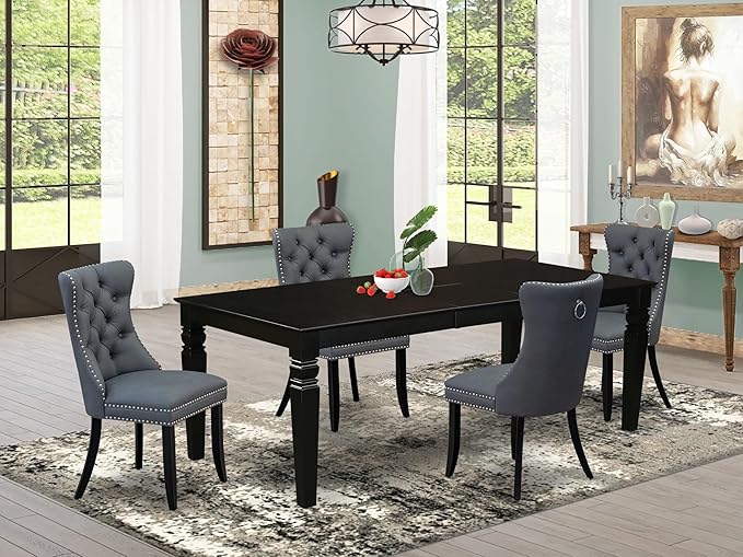 East West Furniture LGDA5-BLK-13 5 Piece Dining Table Set Contains a Rectangle - Image 2