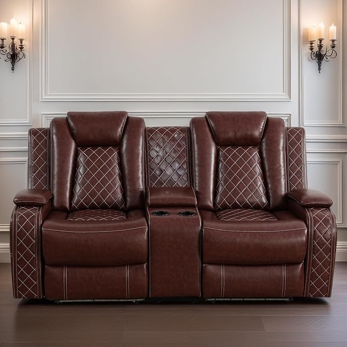 Loveseat Recliner Sofa, Reclining Loveseat Leather Couch by FONTOI