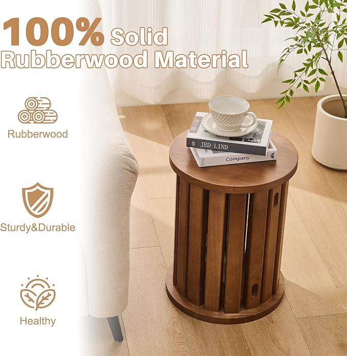 CozyDH 4-in-1 Nesting Side Tables, Stackable Stools Set of 4, Wooden Round End - Image 3