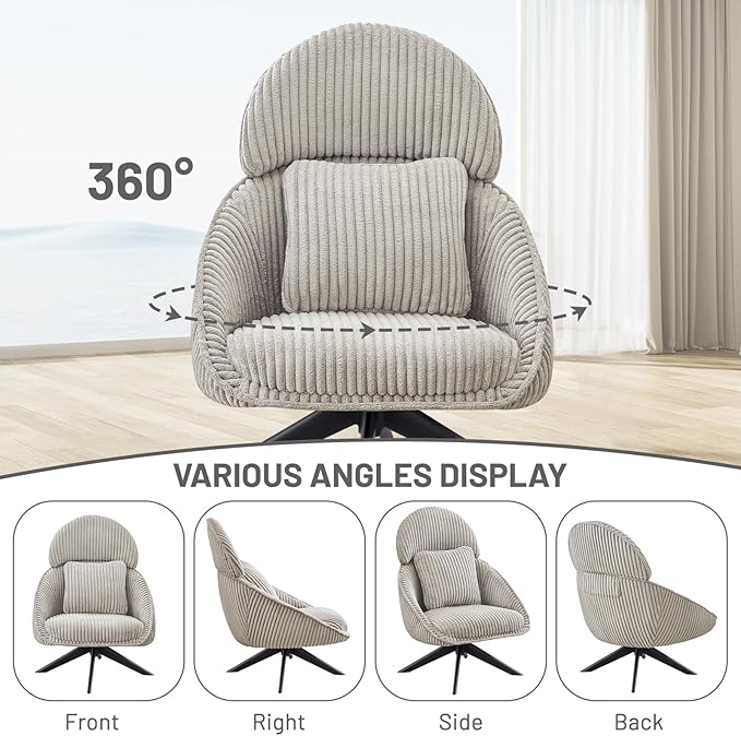 Furniliving Modern Living Room Chair, Swivel Accent Chair - Image 7