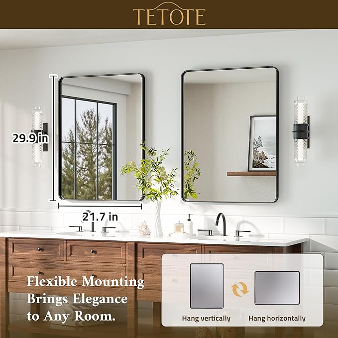 TETOTE Black Bathroom Mirror 22 x 30 Matte Black Metal Framed Vanity Mirror - Image 7