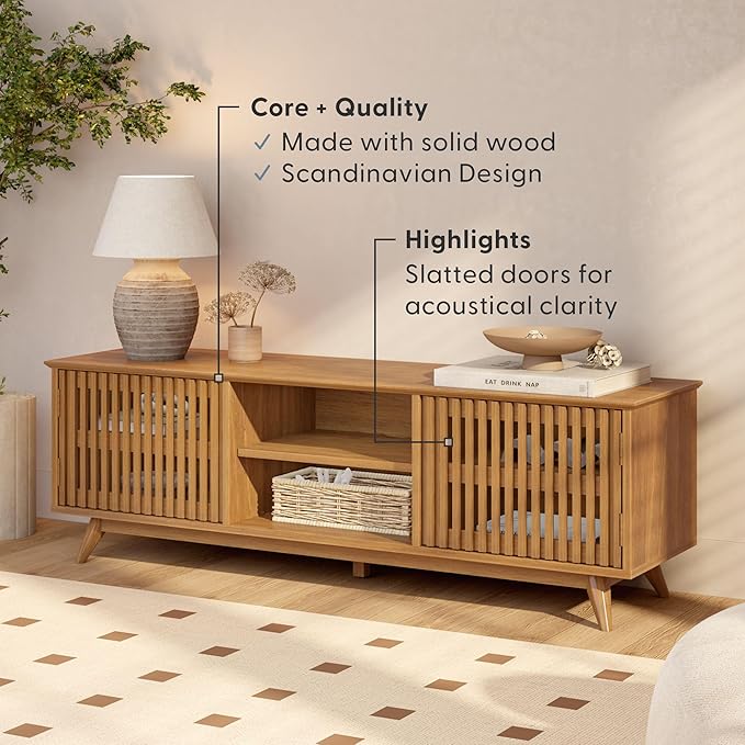 Plank+Beam Mid-Century Modern Wood TV Stand, Solid Wood Entertainment Console - Image 3
