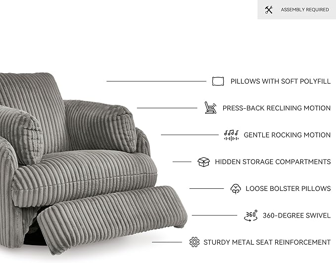 Signature Design by Ashley Tie-Breaker Casual Manual Press-Back Swivel Glider - Image 4