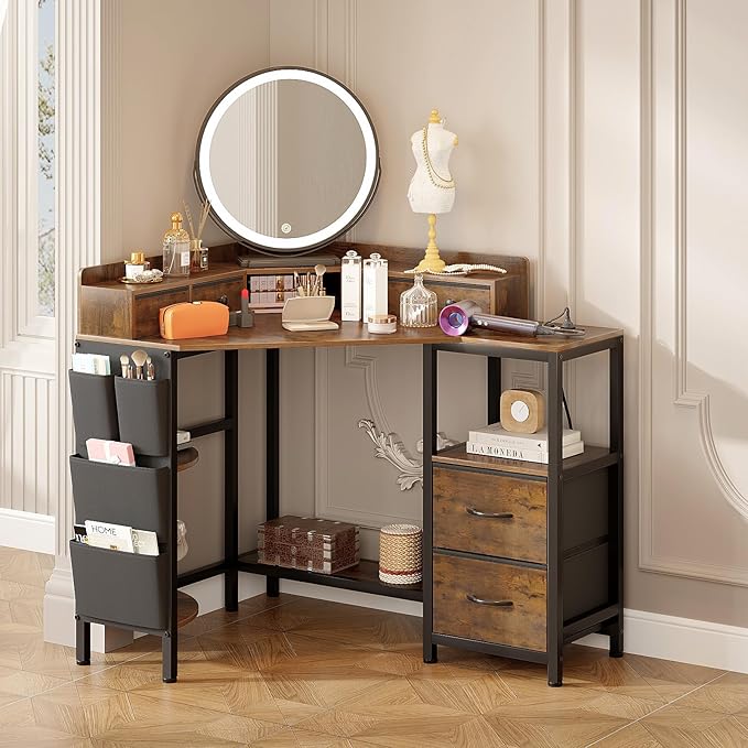 Corner Desk with 6 Fabric Drawers Shelves - Image 7