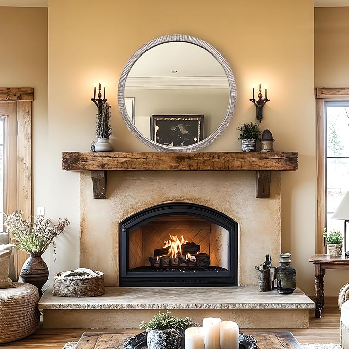 35" Round Wood Mirror, Large Wooden Round Mirror, Wood Round Mirrors - Image 7