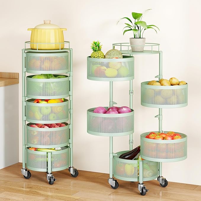 SAYZH Fruit Vegetable Basket for Kitchen, Rotating Storage Rack, 5 Tier Rolling by SAYZH