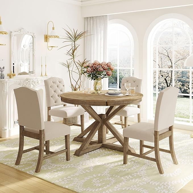 SogesPower 5-Piece Round Farmhouse Retro Dining Table Set by SogesPower