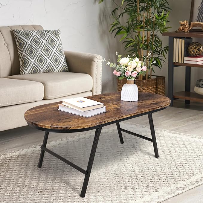Folding Coffee Table for Living Room Industrial Brown Small Low Table Wooden - Image 2