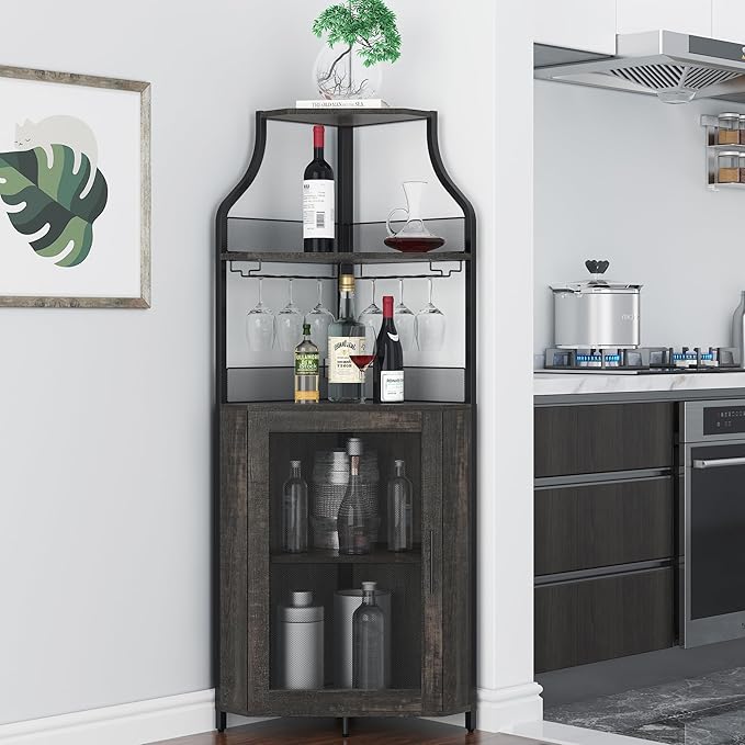 GAOMON Rustic Modern Corner Wine Cabinet, 5-Tiers Liquor Cabinet - Image 3