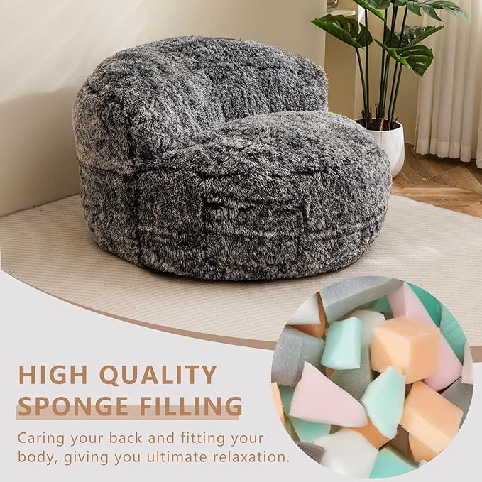 BYBYME Giant Bean Bag Chair, Faux Fur Bean Bag Couch - Image 4