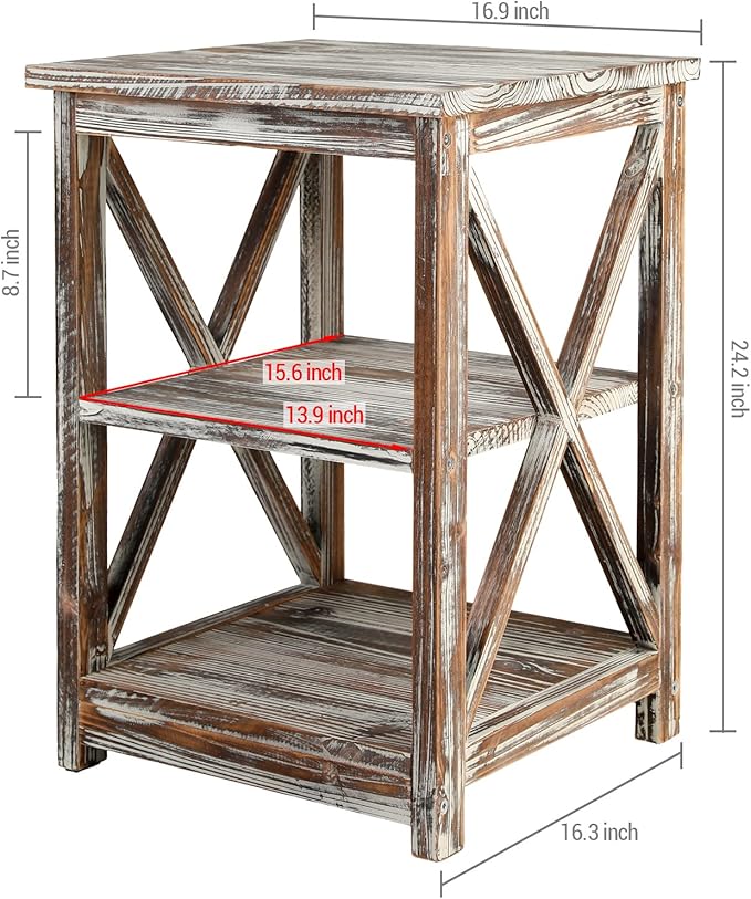 MyGift 24 Inch Tall End Table, Rustic Torched Solid Wood Living Room Accent - Image 3