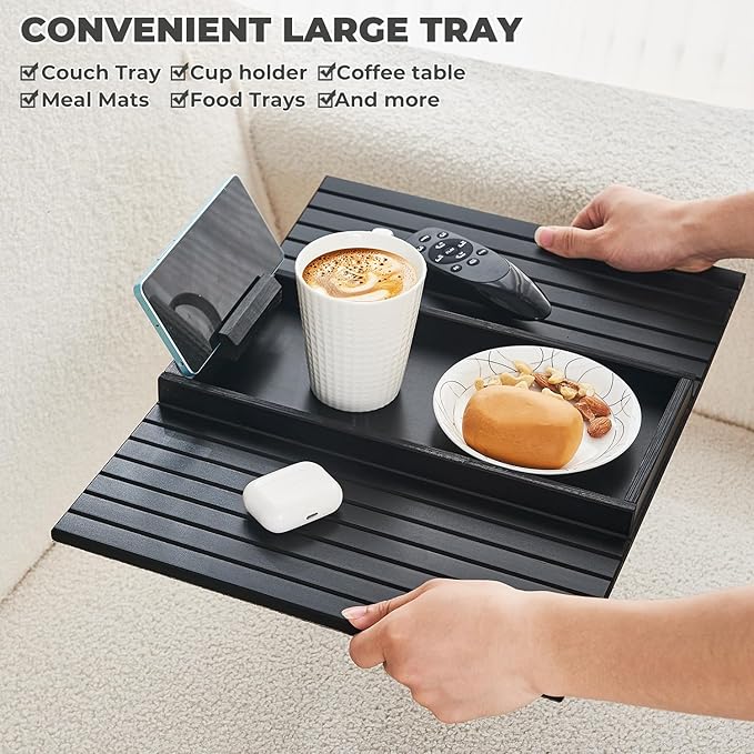 Bamboo Sofa Arm Tray, Anti Falling Couch Arm Tray Armrest Table - Image 8