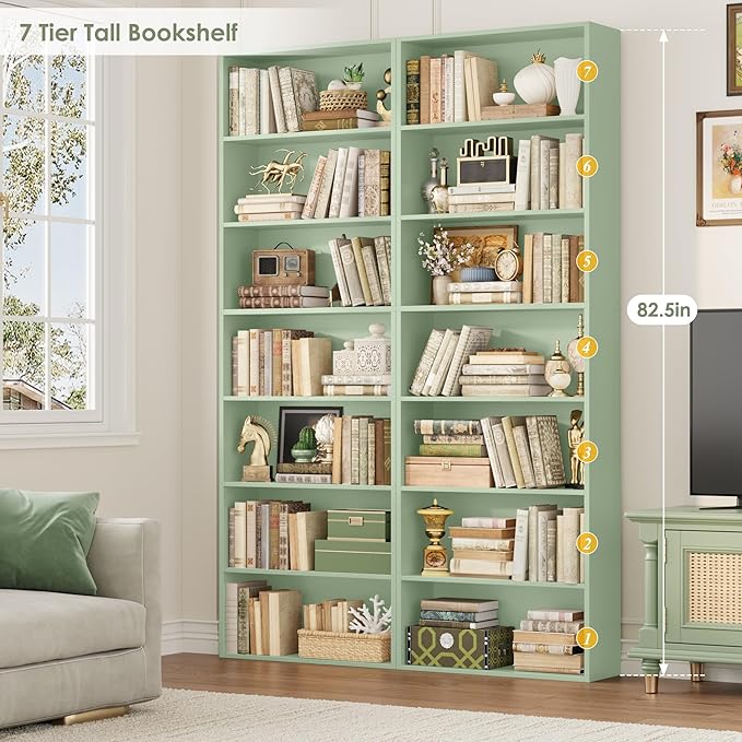 82" Tall Bookshelf, 7-Tier Open Shelves Bookcase, Freestanding Display Storage - Image 5