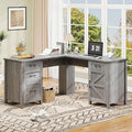 59” L Shaped Executive Desk with Power Outlets, Farmhouse Home Office Desk by Vabches