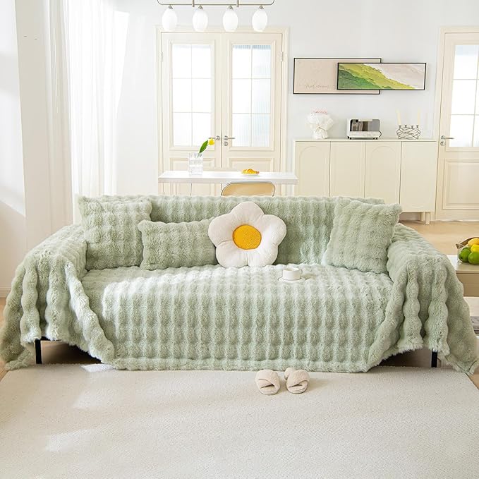VM VOUGEMARKET Thick Faux Rabbit Fur Couch Cover 1-Piece Non-Slip Warm Soft by VMVOUGEMARKET