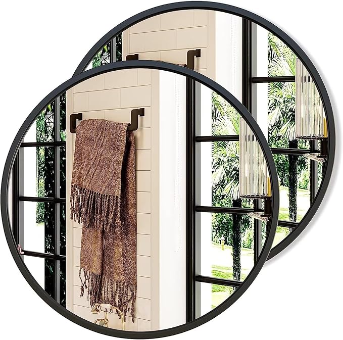 Growsun 28'' Black Round Mirror by Growsun