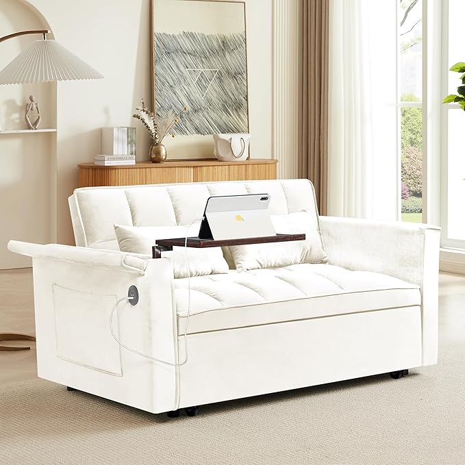 Ball & Cast 55" 3 in 1 Sleeper Sofa Bed Velvet Upholstered Pull Out Couch - Image 4