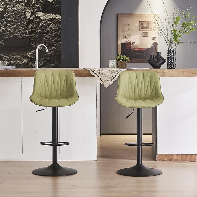 YOUNIKE Bar Stools Set of 2 for Kitchen Island, Grass Green Faux Leather Padded - Image 8
