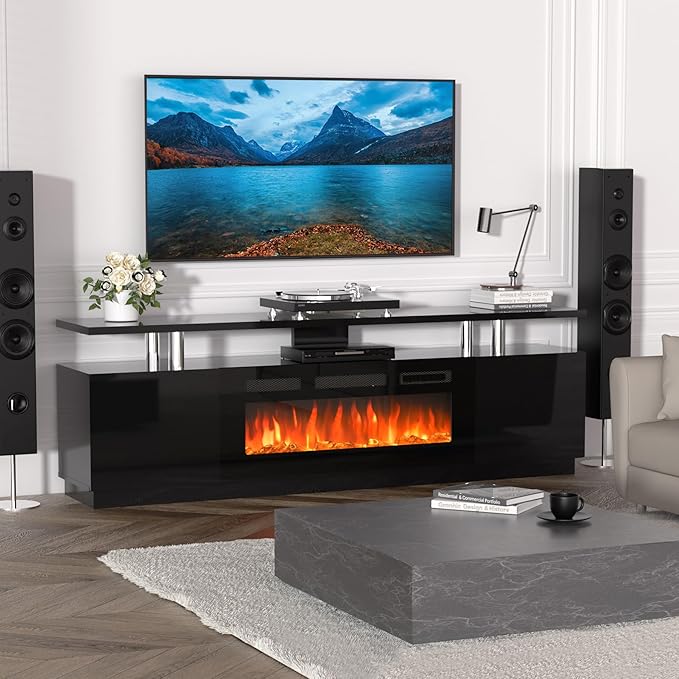 70'' Fireplace TV Stand with 36'' Firplace, Entertainment Center, 2 Tier TV - Image 5
