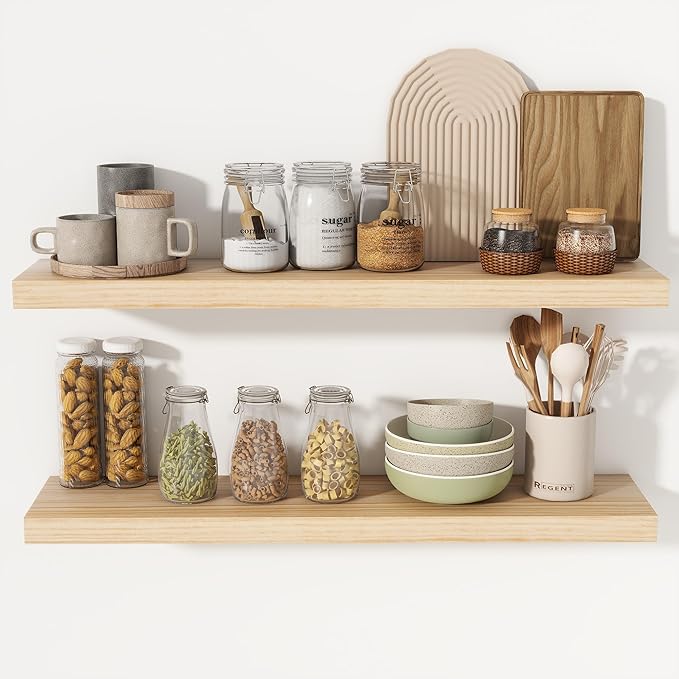 Heimlove Rustic Farmhouse Floating Shelves 36 inch, 8 Inch Deep Solid Pine Wood by Heimlove