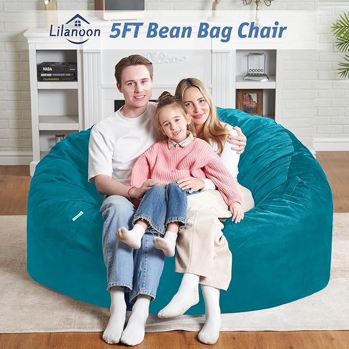 5FT Bean Bag Chair with Ultra Soft Velvet Cover Bean Bag Sofa with Memory Foam - Image 3