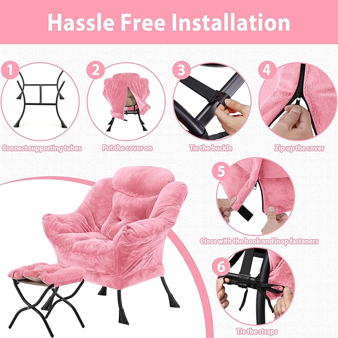 Lazy Chair with Folding Ottoman, Accent Chair Plush Upholstered with Metal - Image 7