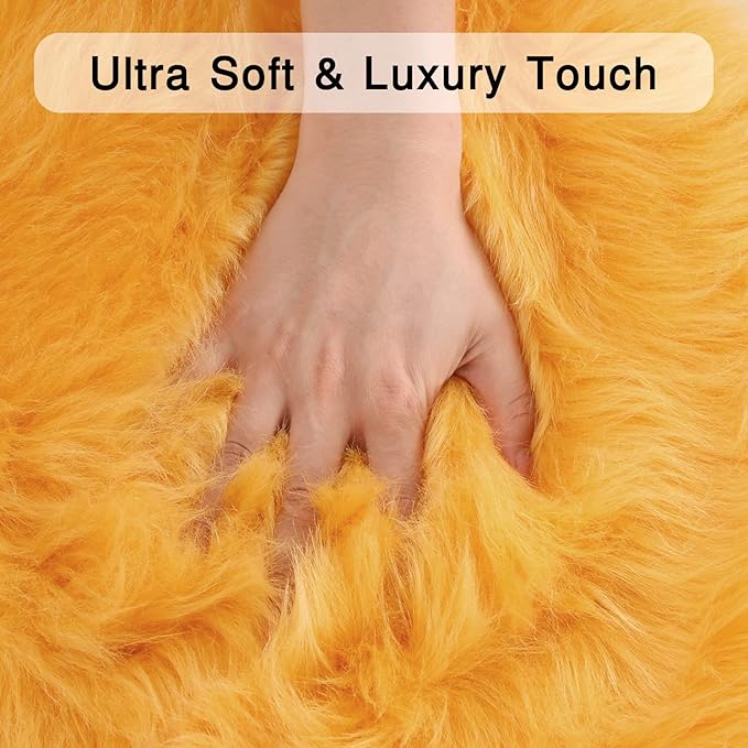 duduta Yellow Faux Sheepskin Throw Rug 2x3 ft, Fluffy Shag Fur Chair Cover - Image 2