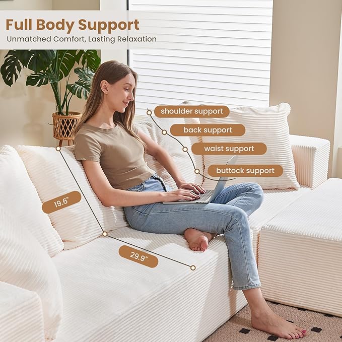 Modular Sectional Sofa, Corduroy Cloud Couch - Image 3