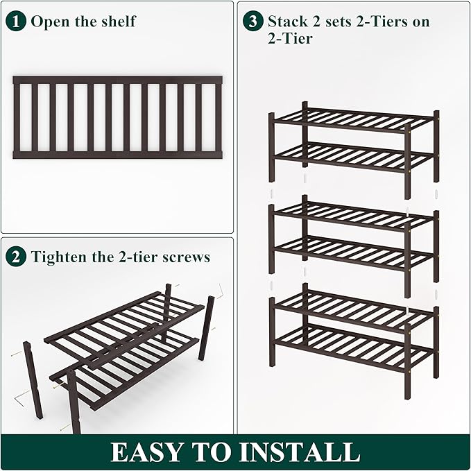 Smiry Shoe Rack, 6 Tier Thick Bamboo Shoe Organizer, Stackable Free Standing - Image 5