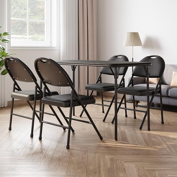 IDEALHOUSE Protable Folding Table and Chairs, 5 Piece Folding Card Table and - Image 3