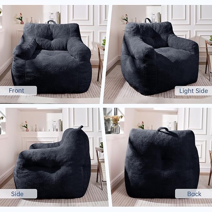 Blue Bean Bag Chair Ultra-Soft Faux Fur Large Bean Bag Couch - Image 6