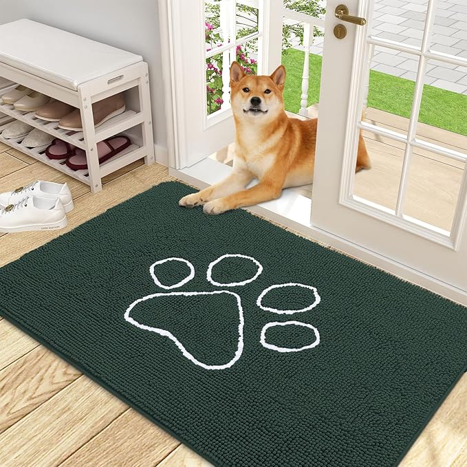 OLANLY Door Mat for Muddy Dog Paws 48x30, Absorbent Chenille Mud Doormat by OLANLY