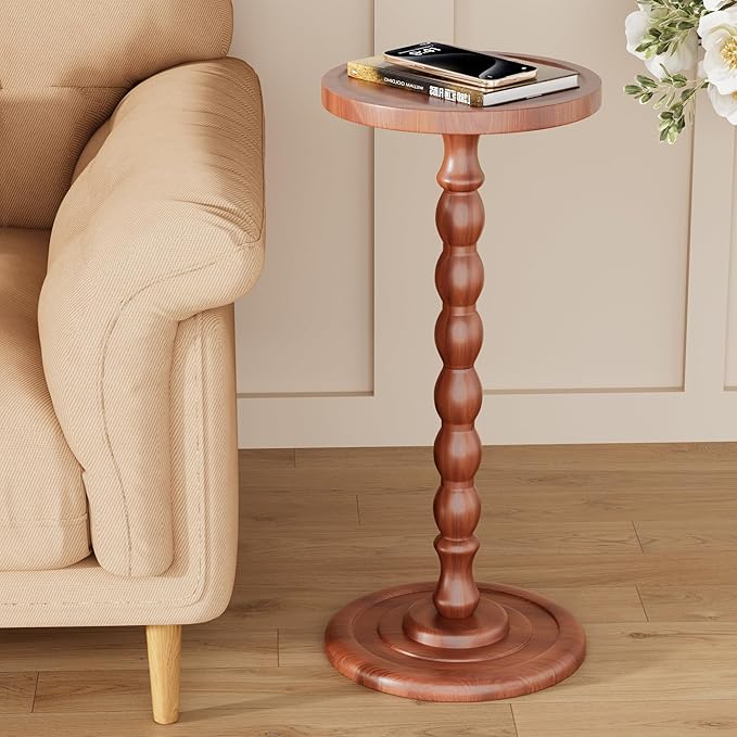 Solid Wood Drink Table, Rubber Wood‌ Small Round Side Table - Image 6