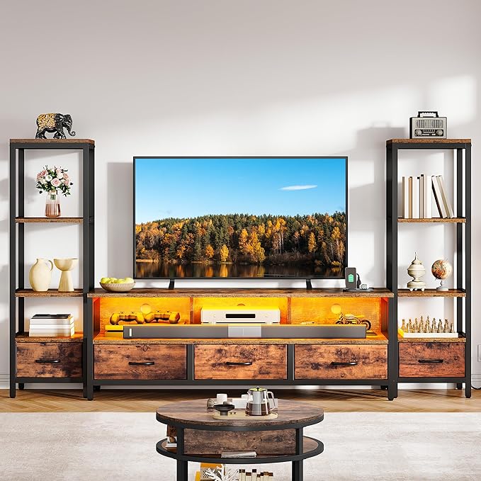 DWVO Entertainment Center with Bookshelves, LED TV Stand - Image 7