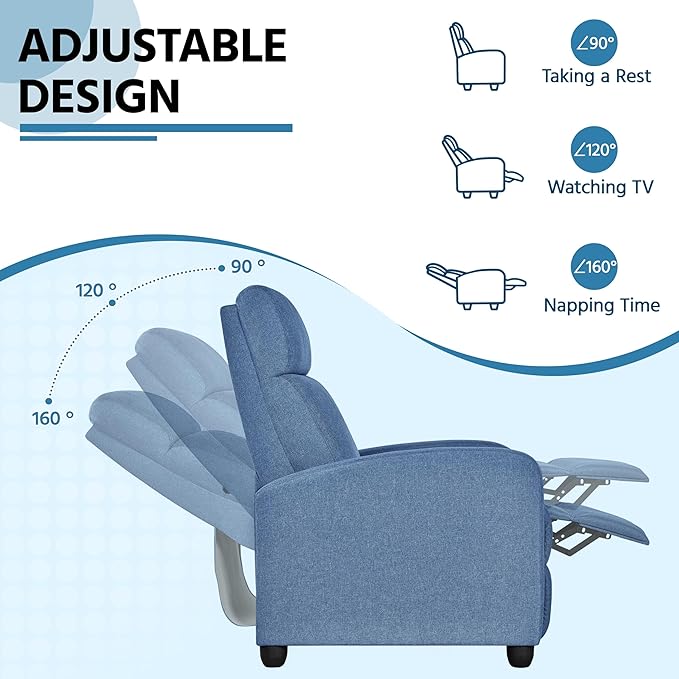 Yaheetech Fabric Recliner Chair Sofa Ergonomic Adjustable Single Sofa - Image 4
