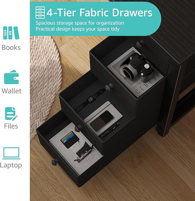 Lufeiya Gaming Desk with 4 Fabric Drawers & Storage Shelves, 55 inch Computer - Image 5