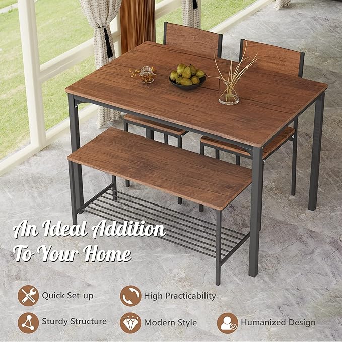 Giantex Dining Table Set for 4, Dining Bench - Image 3