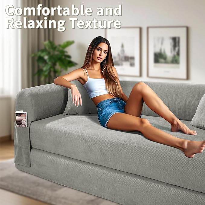 80" Convertible Sofa Bed, Corduroy Deep Seat Folding Pull Out Couch - Image 8