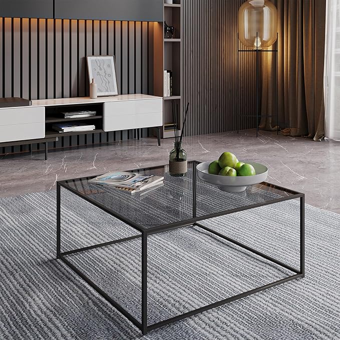 Glass Coffee Tables for Living Room Square Modern Center Table for Small Space - Image 5