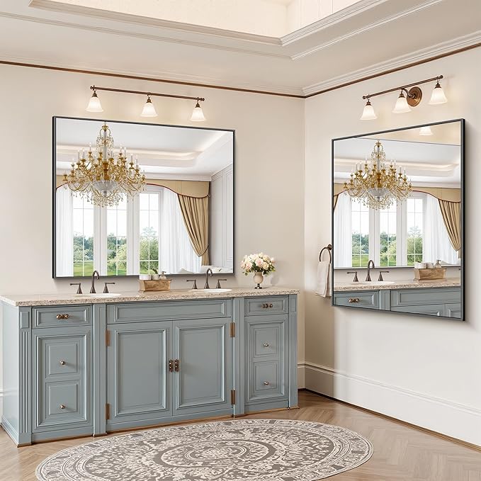 YIROMAN Bathroom Mirror for Wall 48"x40", Large Matte Black Bathroom Mirror - Image 3