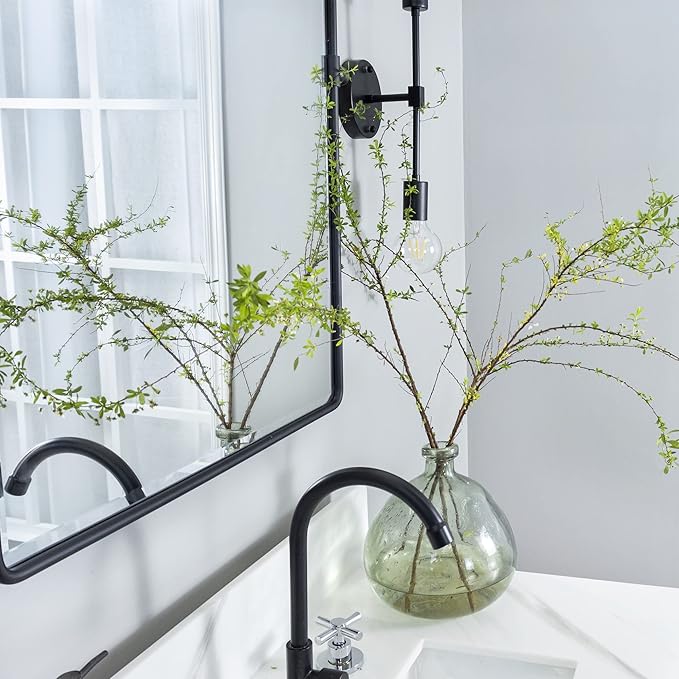 TEHOME Matt Black Pivot Rectangle Bathroom Vanity Mirrror Farmhouse Tiltable - Image 3