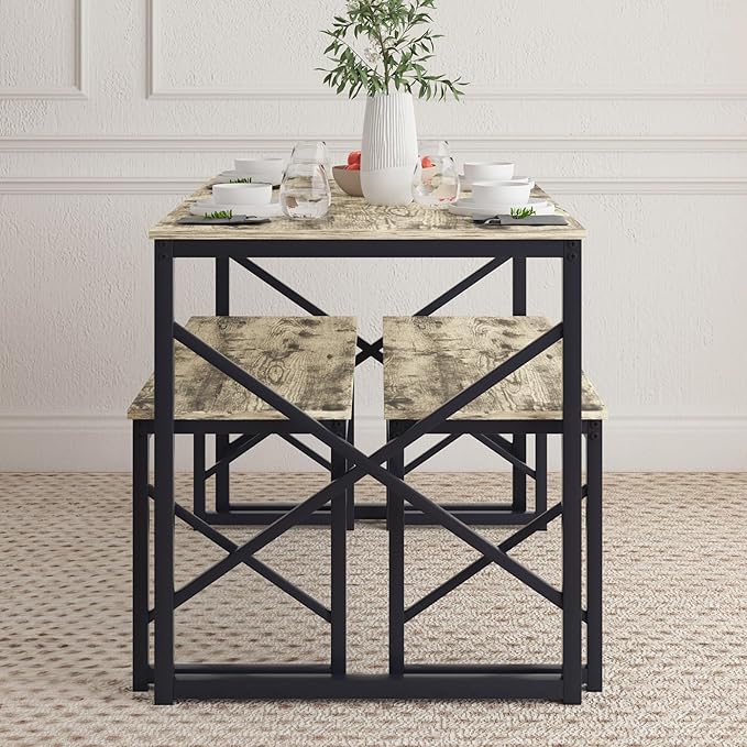 VECELO Kitchen Table with 2 Benches - Image 6