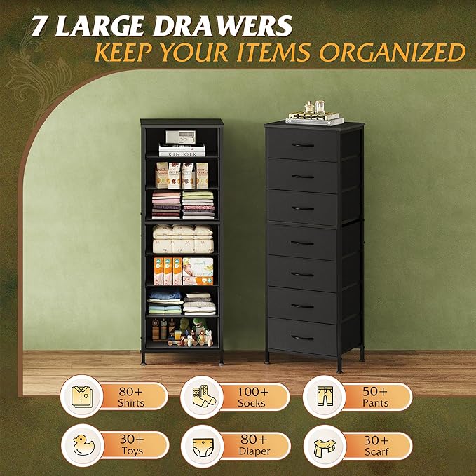 WLIVE Black Tall Dresser for Bedroom, 7 Drawer Dressers & Chests of Drawers - Image 4